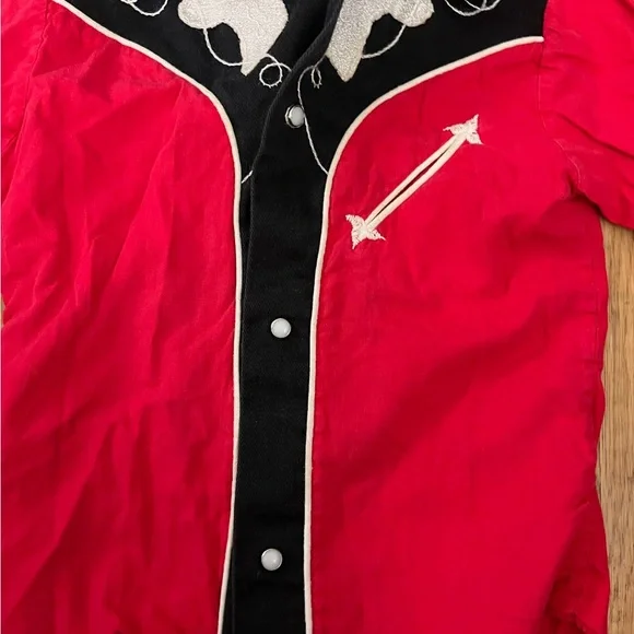 Vintage Toddler Western Red Shirt with Black Accents - Picture 4 of 6